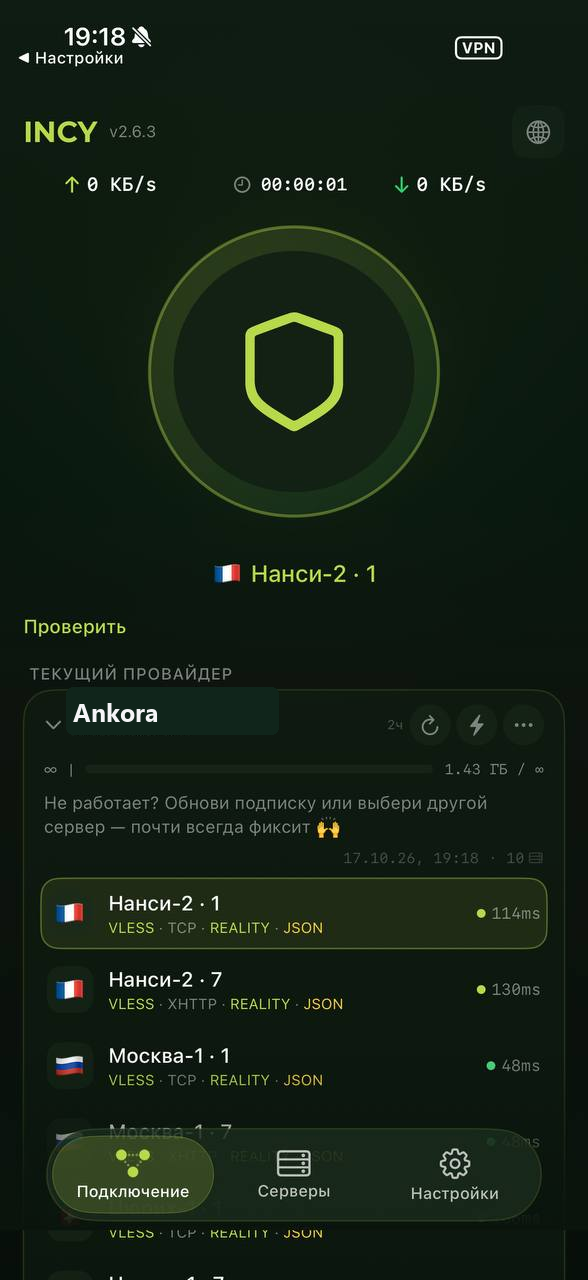 Успешное подключение в INCY